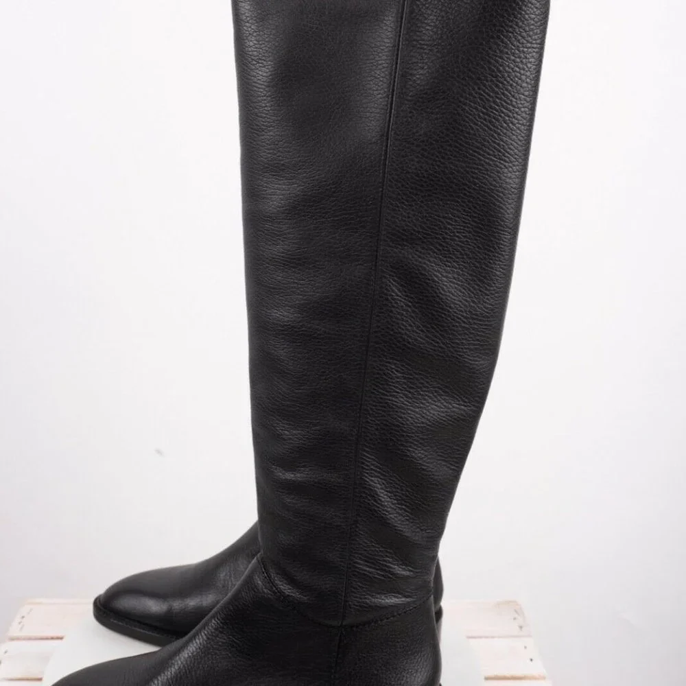 Massimo Dutti Khaite The Row ZARA Riding Boots Flat Black Knee High Leather NWT - Picture 4 of 8